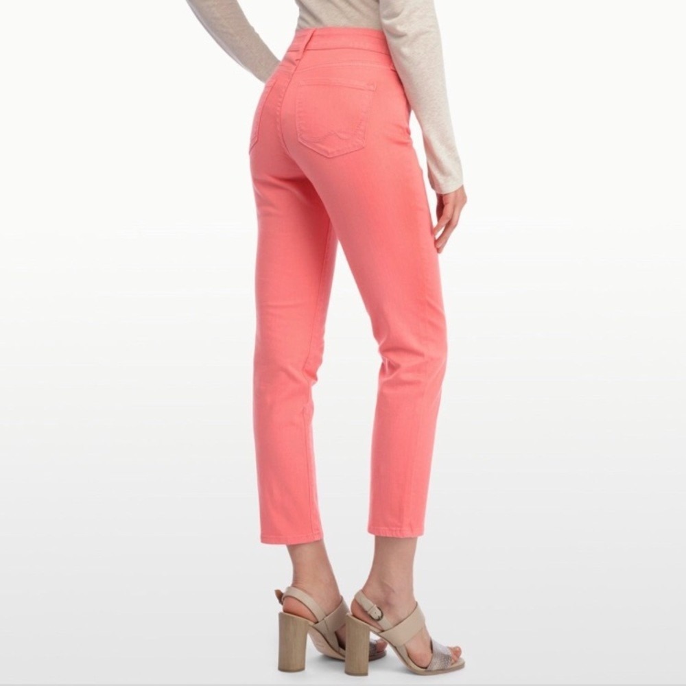 NYDJ Coral Pink Ankle Jeans 12 Stretch Slim Straight High Rise Summer Coastal